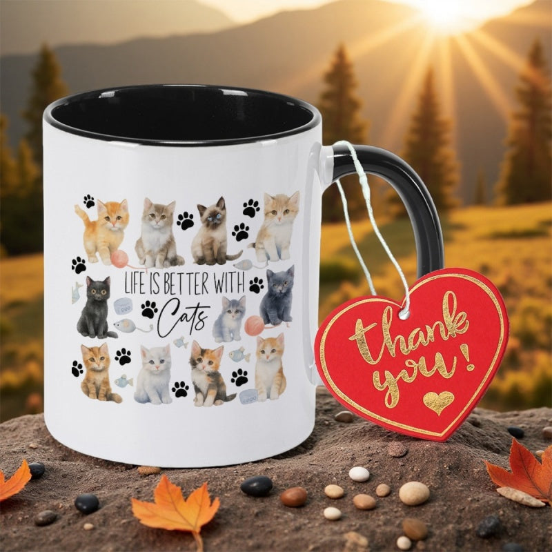Tailorly Black Accent 11 oz Mug - cats print