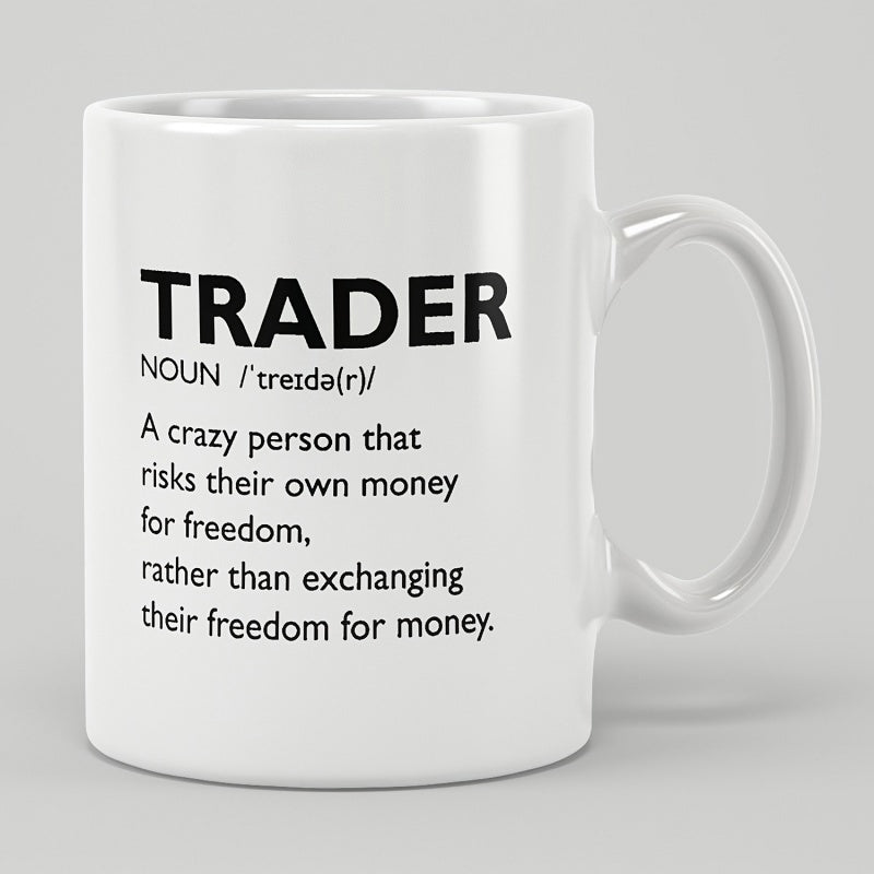Tailorly White Ceramic 11 oz Mug - Trader Noun Clean Minimalist Dictionary Style With Bold Black Typography And Text Quote