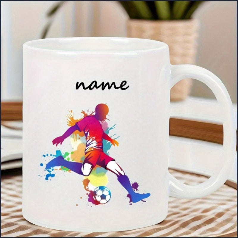 Tailorly White Ceramic 11 oz Mug - Name Artistic Colorful Watercolor Splatter Silhouette Of Dynamic Athletic Soccer Player