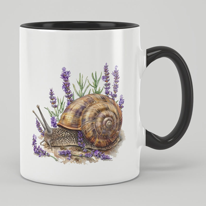 Tailorly Black Accent 11 oz Mug - purple and snail pattern