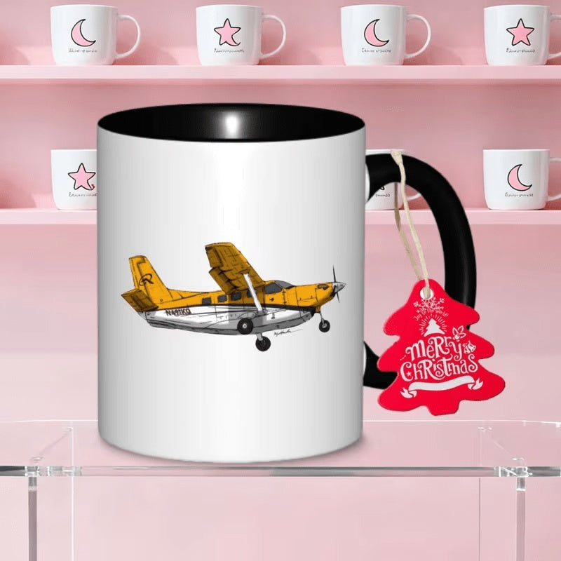 Tailorly Black Accent 11 oz Mug - aviation quest n491kq logo aircraft design