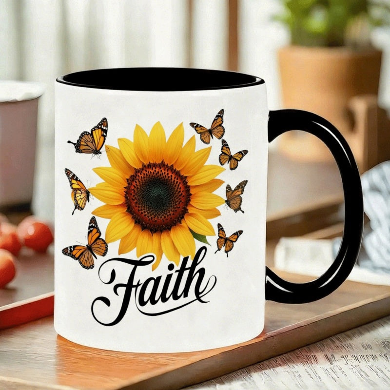Tailorly Black Accent 11 oz Mug - white sunflower