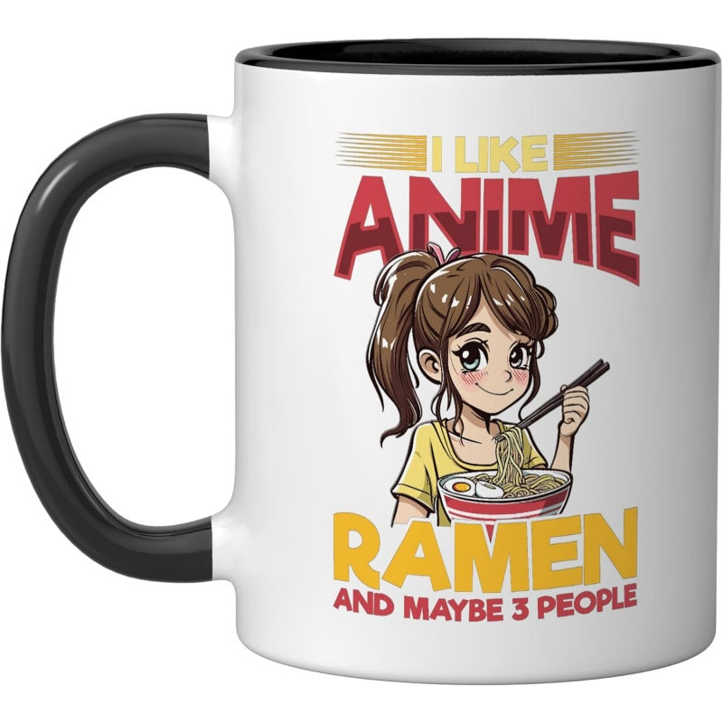 Tailorly Black Accent 11 oz Mug - anime ramen neko japanese kawaii i like anime ramen text and illustration of ramen bowl and cat
