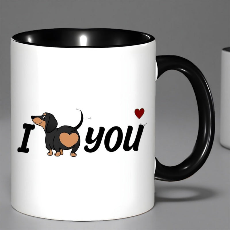 Tailorly Black Accent 11 oz Mug - cute dachshund， i love you