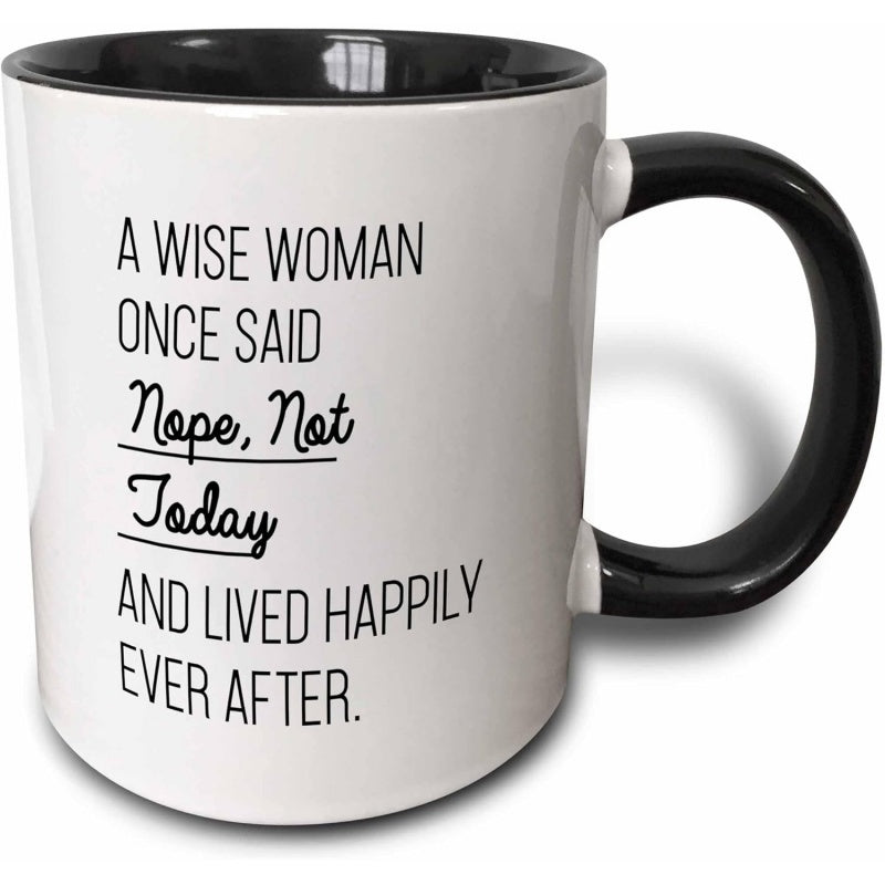 Tailorly Black Accent 11 oz Mug - heart handle quote "nope not today"