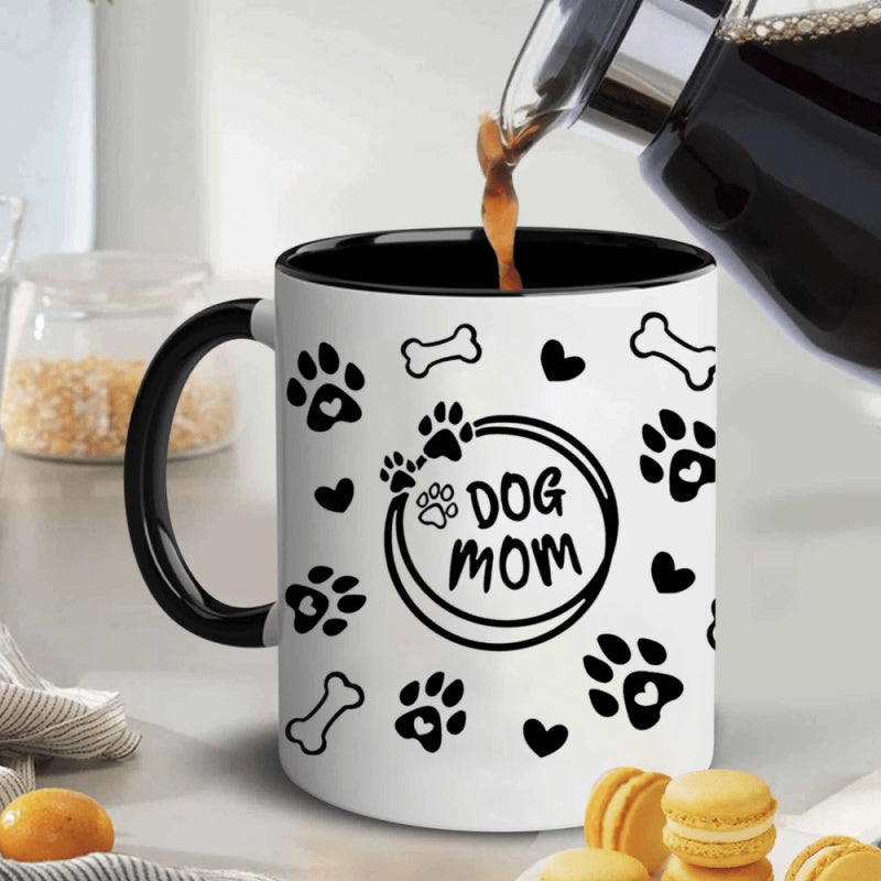 Tailorly Black Accent 11 oz Mug - paw print bone design