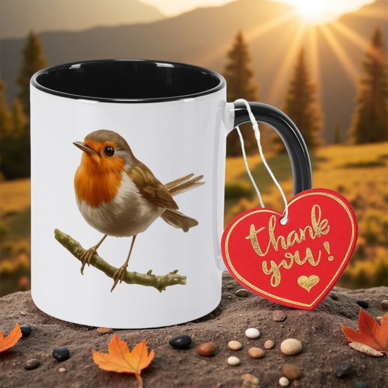 Tailorly Black Accent 11 oz Mug - with vision with robin print