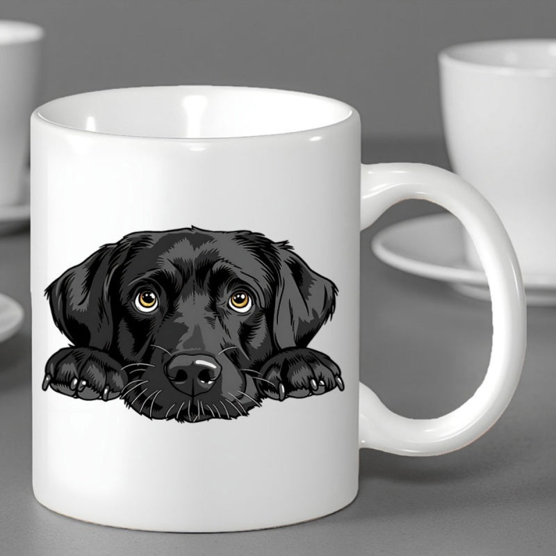 Tailorly White Ceramic 11 oz Mug - Peeking Black Labrador With Gentle Brown Eyes And Realistic Paws Dog