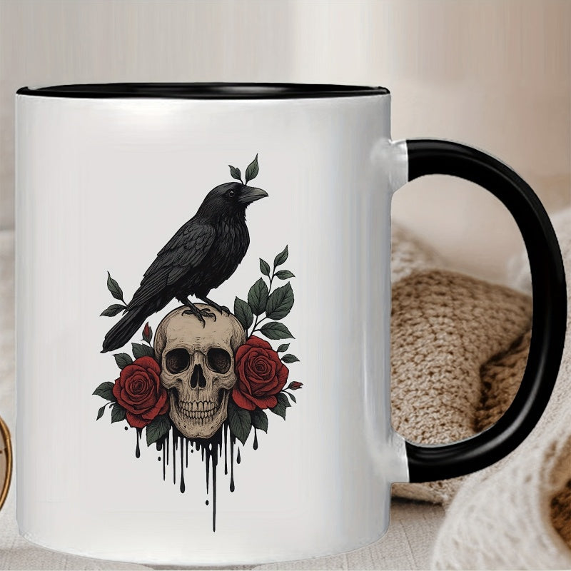 Tailorly Black Accent 11 oz Mug - skull floral print