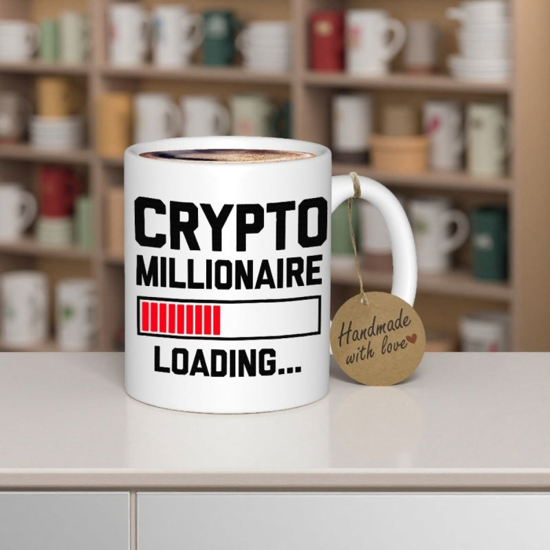 Tailorly White Ceramic 11 oz Mug - Crypto Millionaire Loading Minimalist Red Progress Bar Representing Digital Wealth Acquisition Progress Mug