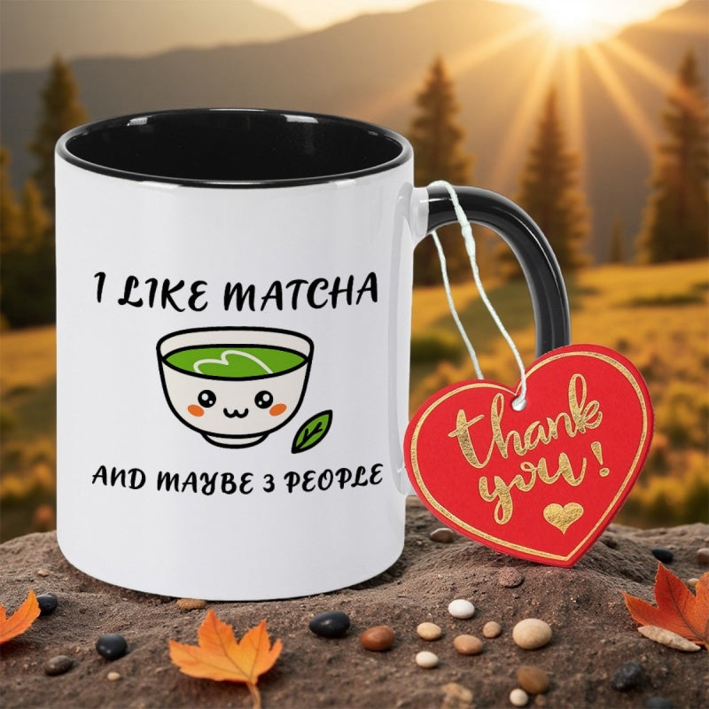 Tailorly Black Accent 11 oz Mug - tea leaf design
