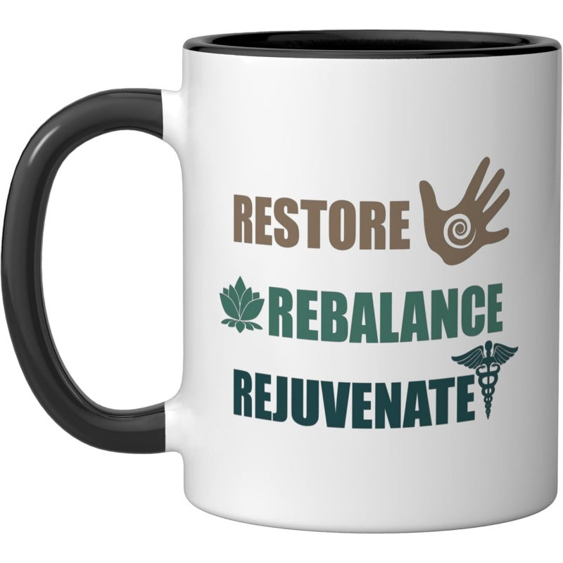 Tailorly Black Accent 11 oz Mug - black and white design related to physical therapists and massage therapists