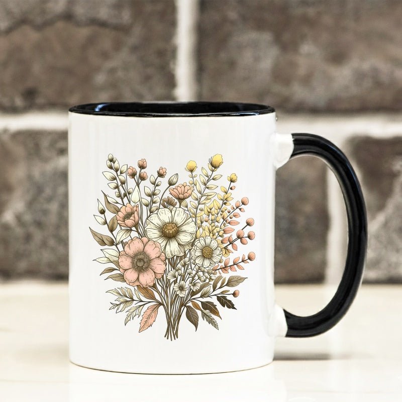 Tailorly Black Accent 11 oz Mug - delicate botanical design