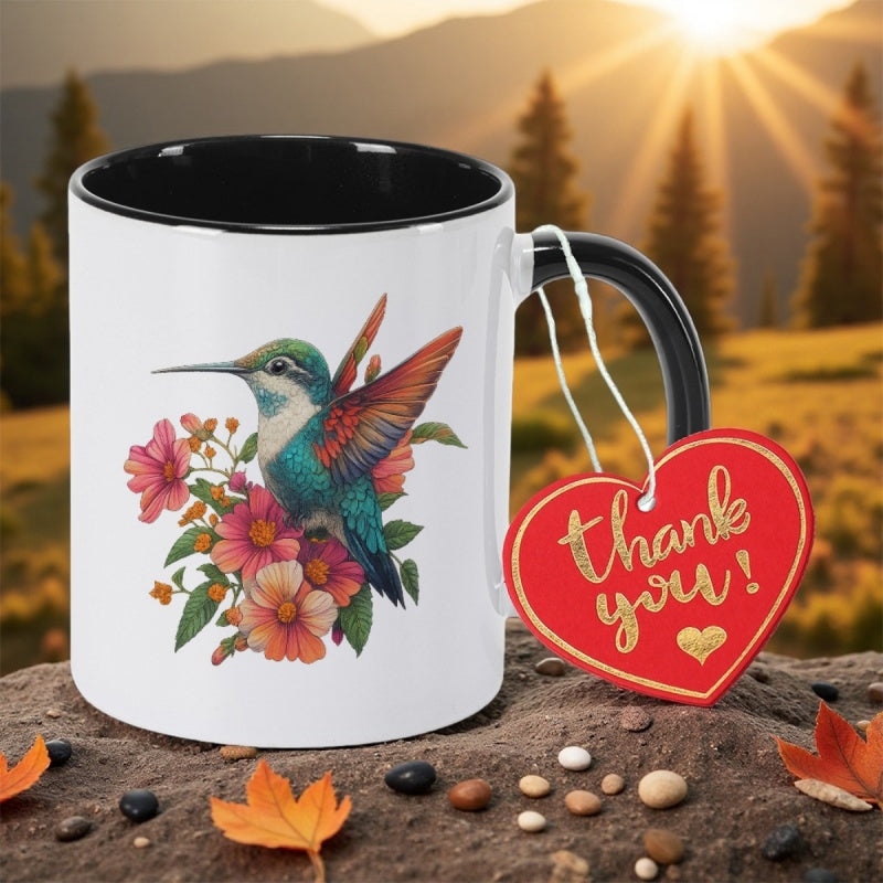 Tailorly Black Accent 11 oz Mug - hummingbird