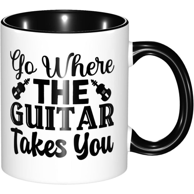 Tailorly Black Accent 11 oz Mug - funny music themed with guitar