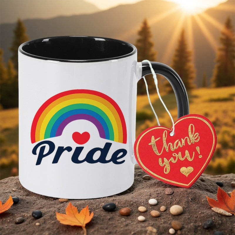 Tailorly Black Accent 11 oz Mug - heart rainbow design