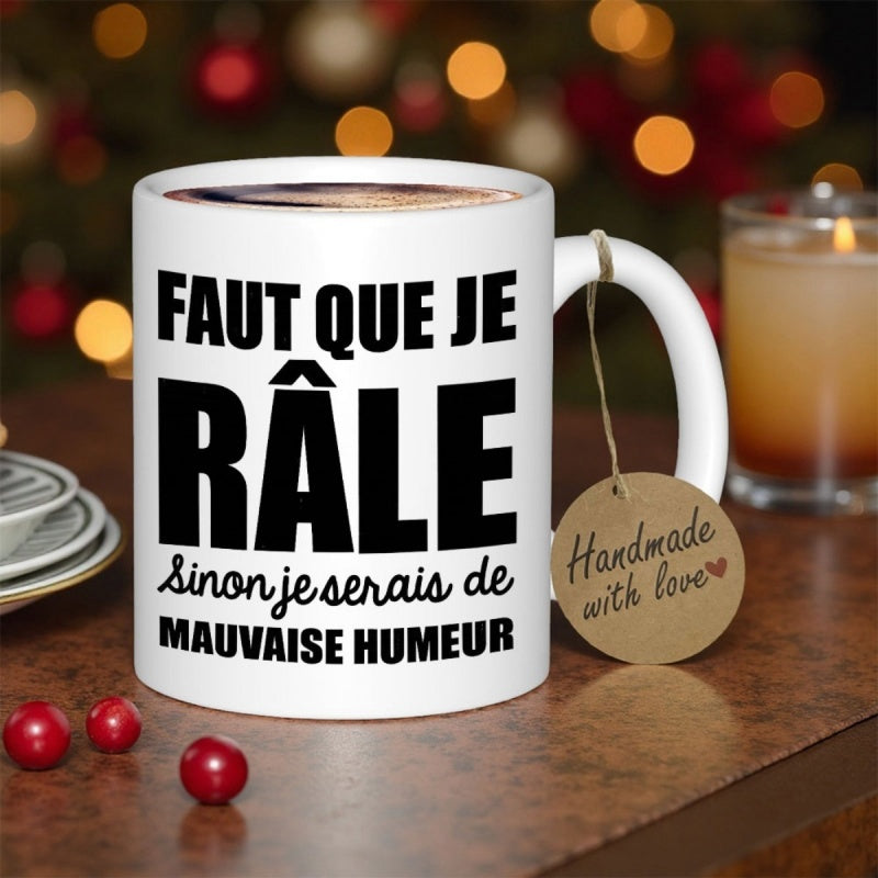 Tailorly White Ceramic 11 oz Mug - White Ceramic Coffee Cup Resting On Festive Table With Blurred Lights Mug