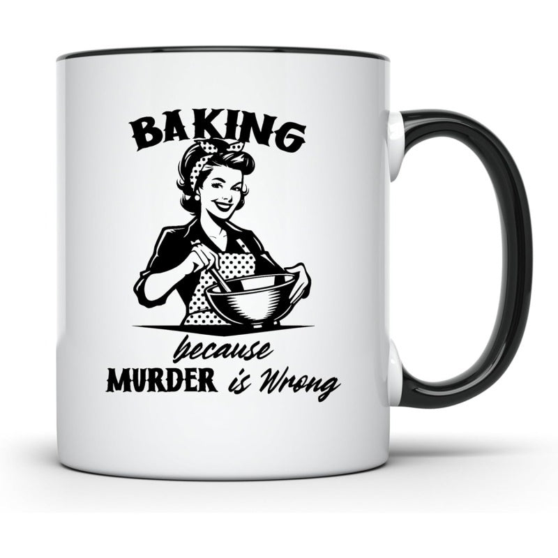 Tailorly Black Accent 11 oz Mug - baking murder is mug funny baking gift retro style coffee cup for bakers 11oz black handle 11oz coffee mug