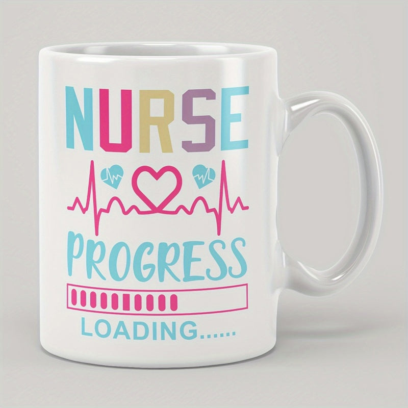 Tailorly White Ceramic 11 oz Mug - Nurse Progress Loading Medical Heartbeat Line With Pink Heart And Loading Status Bar Mug