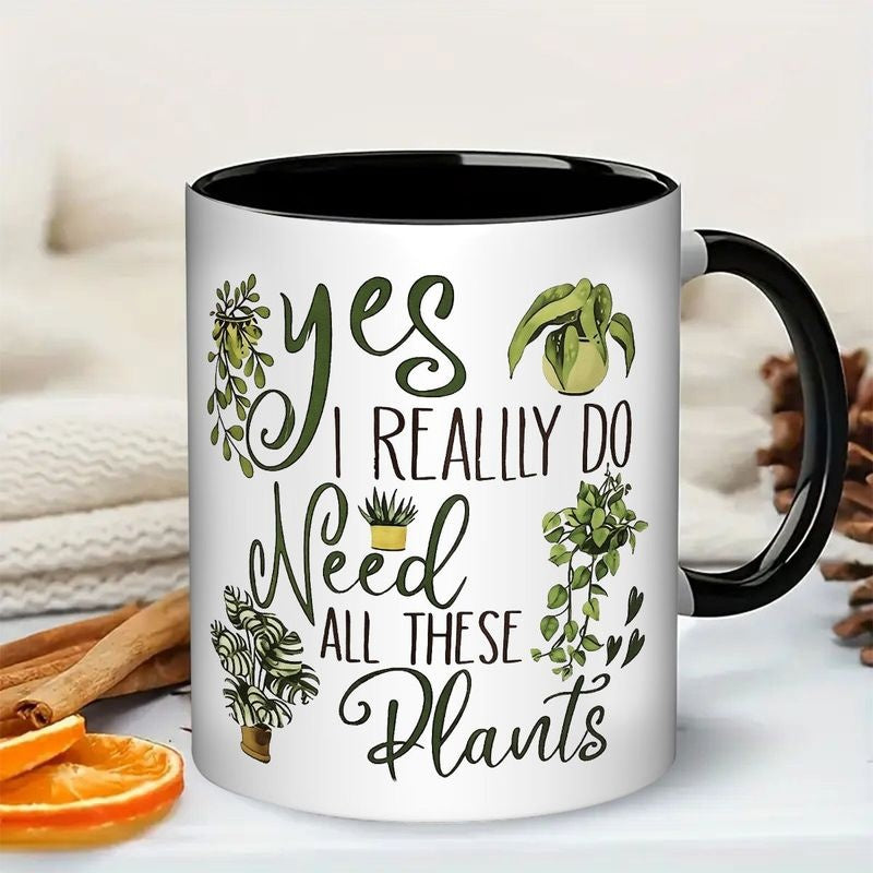 Tailorly Black Accent 11 oz Mug - lovers text， botanical design， snake plants， succulents