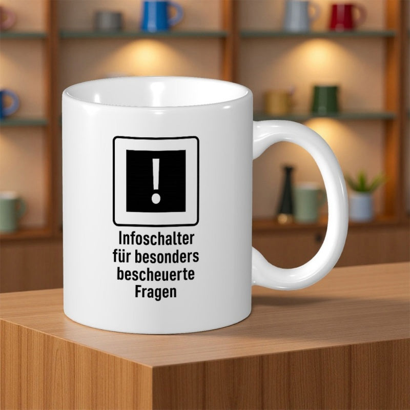 Tailorly White Ceramic 11 oz Mug - Minimalist Square Exclamation Mark Icon Printed On A