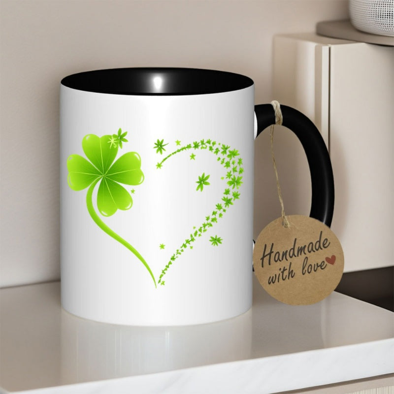 Tailorly Black Accent 11 oz Mug - clover heart print