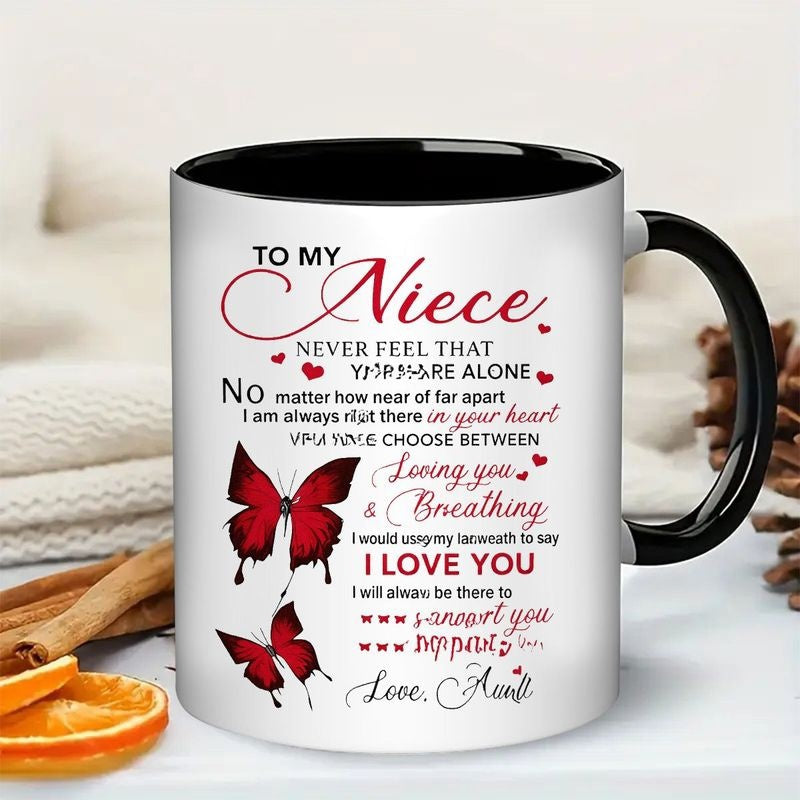 Tailorly Black Accent 11 oz Mug - message "never feel alone"