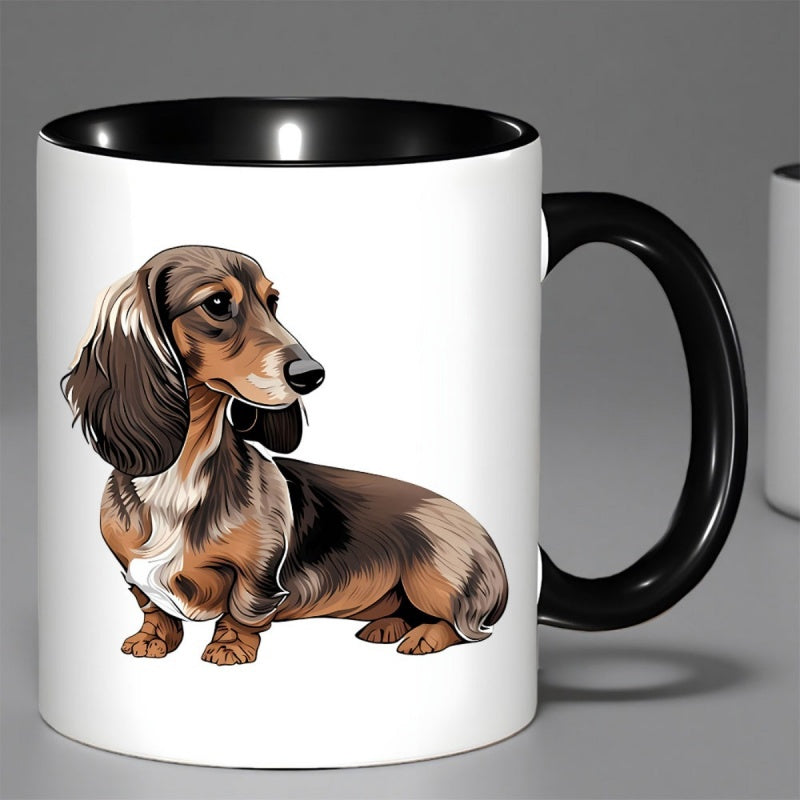 Tailorly Black Accent 11 oz Mug - long eared dachshund illustration