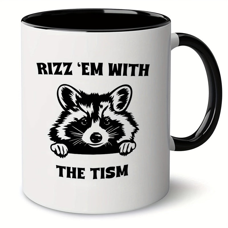 Tailorly Black Accent 11 oz Mug - funny raccoon meme mug rizz em with the rizz em with the design au awareness gift 11oz coffee cup with slogan
