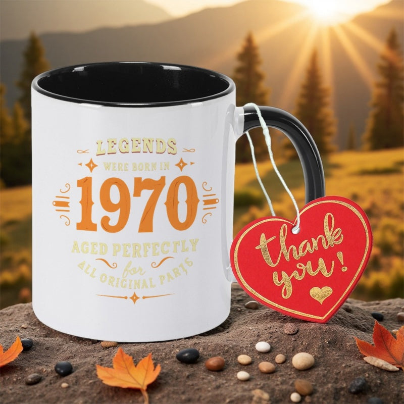 Tailorly Black Accent 11 oz Mug - 1970 year of birth print