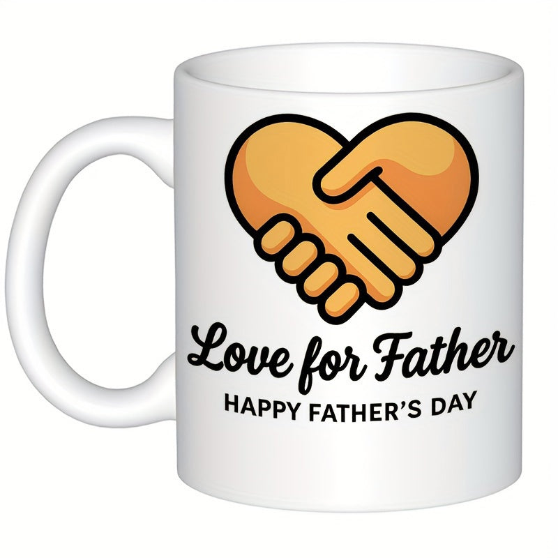 Tailorly White Ceramic 11 oz Mug - Love For Father Happy Fathers Day Warm Handshake Forming A Heart Shape Representing Deep Paternal Affection Heart