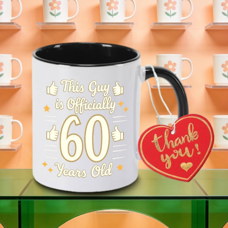 Tailorly Black Accent 11 oz Mug - this gentleman has reached 60 logo