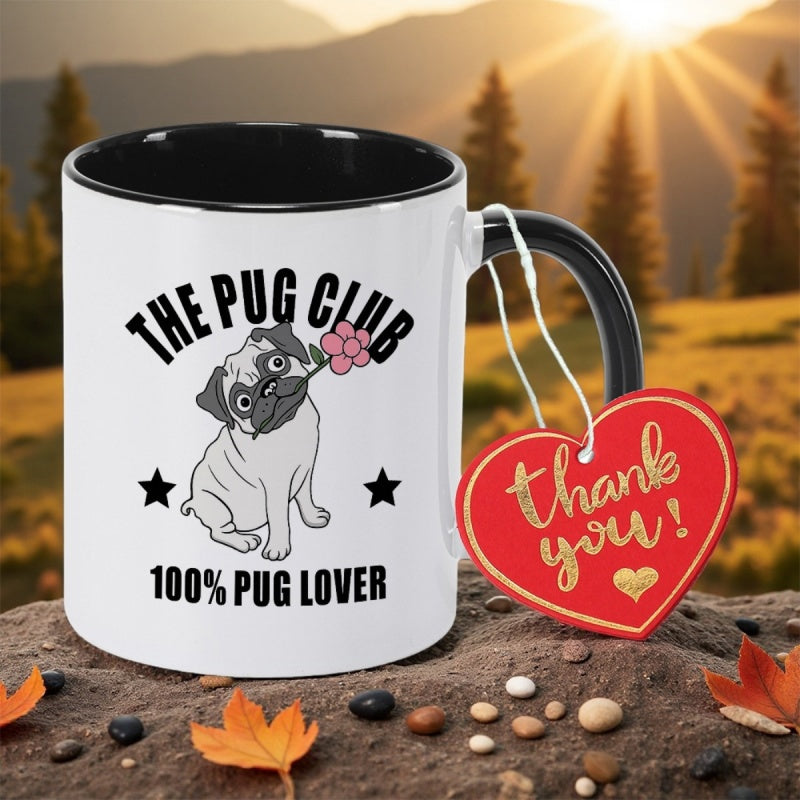 Tailorly Black Accent 11 oz Mug - adorable pug illustration