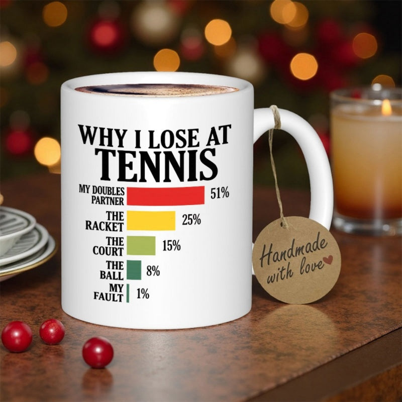 Tailorly White Ceramic 11 oz Mug - Why I Lose At Tennis Colorful Bar Chart Showing Humorous Sports Excuses Mug