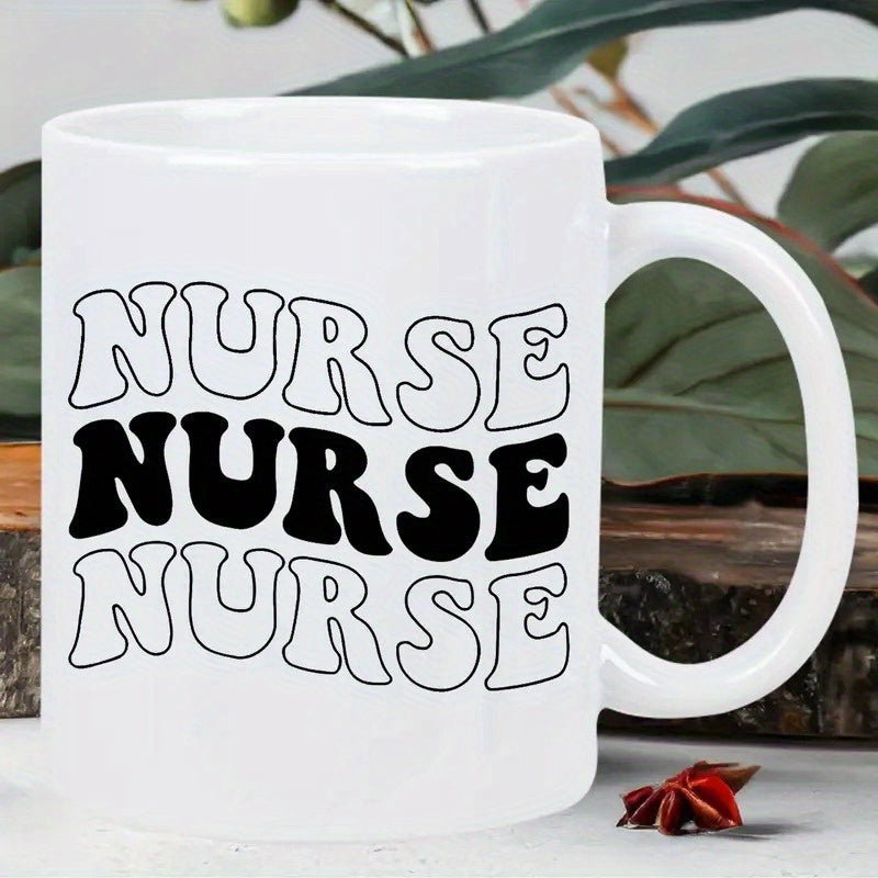 Tailorly White Ceramic 11 oz Mug - Nurse Wavy Retro Groovy Style Typography Repeat Text Nursing Appreciation Professional Mug