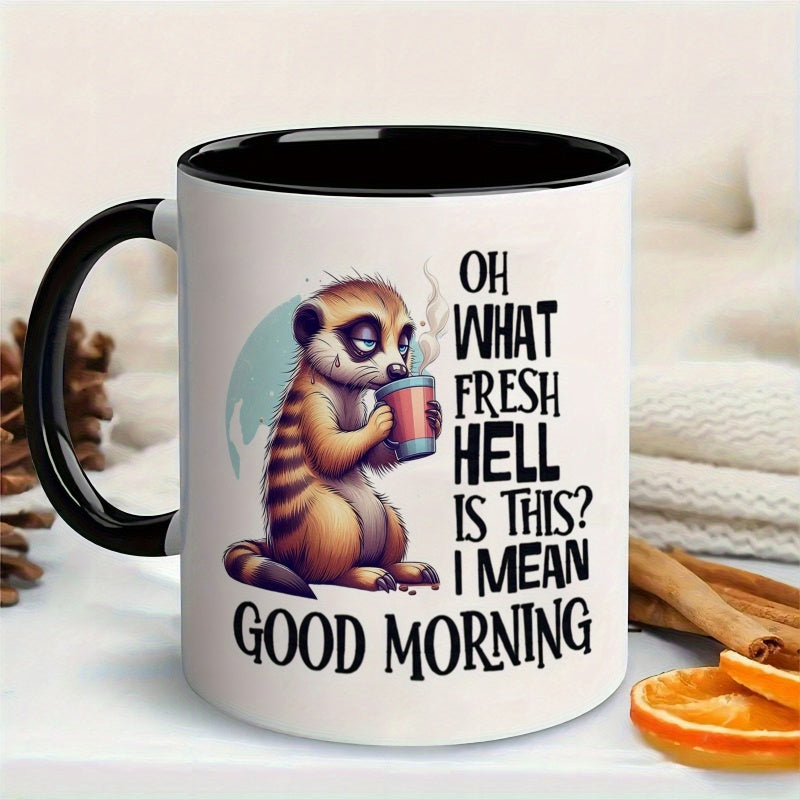 Tailorly Black Accent 11 oz Mug - oh what fresh hell is this i mean text with raccoon design