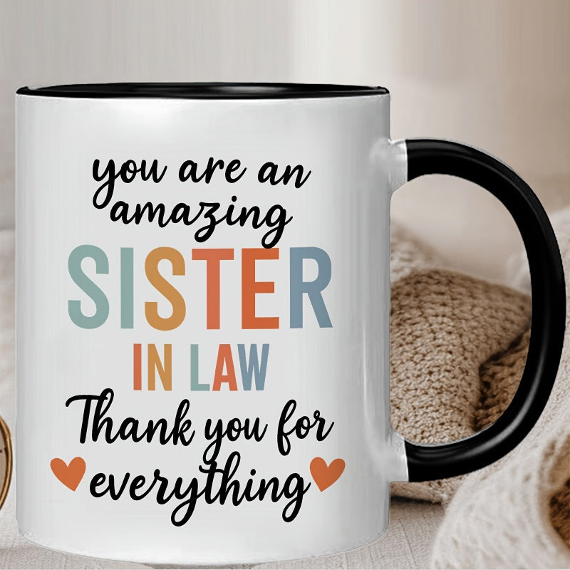 Tailorly Black Accent 11 oz Mug - sister in law text with hearts elegant
