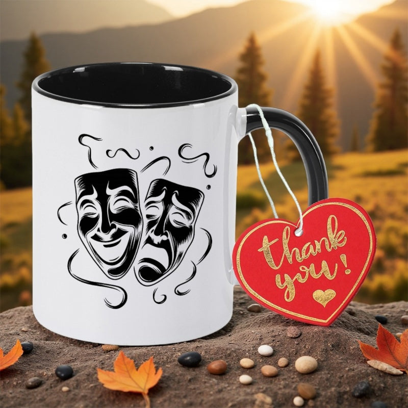 Tailorly Black Accent 11 oz Mug - greek theatre comedy masks