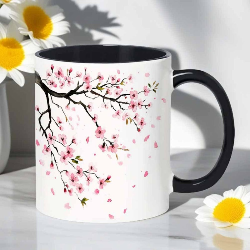 Tailorly Black Accent 11 oz Mug - watercolor cherry branch