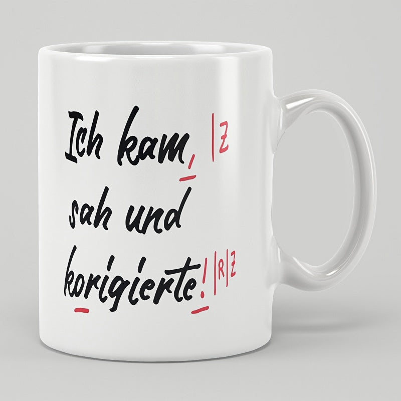 Tailorly White Ceramic 11 oz Mug - Minimalist White Ceramic With Handwritten Script And Red Correction Symbols Mug