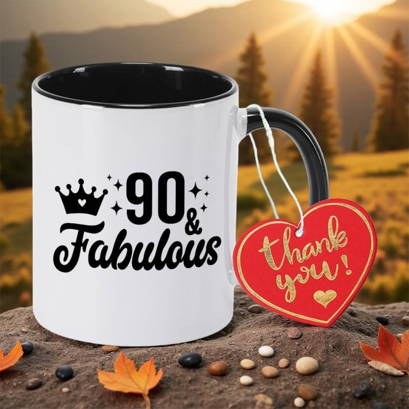 Tailorly Black Accent 11 oz Mug - large 90th birthday text