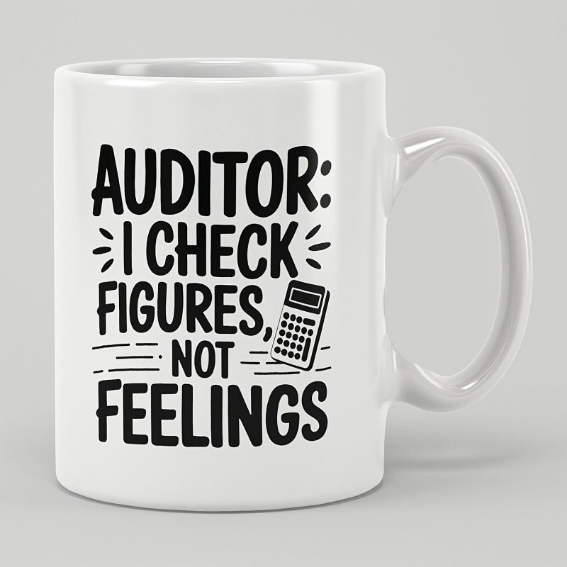 Tailorly White Ceramic 11 oz Mug - Auditor I Check Figures Not Feelings Professional Accounting Tool With Bold Typography And Decorative Artistic Lines Calculator