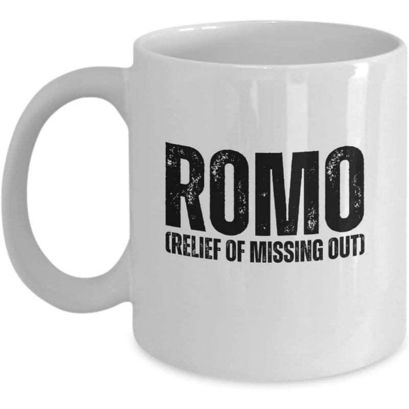 Tailorly White Ceramic 11 oz Mug - Romo Relief Of Missing Out Minimalist Featuring Bold Distressed Black Typography Mug