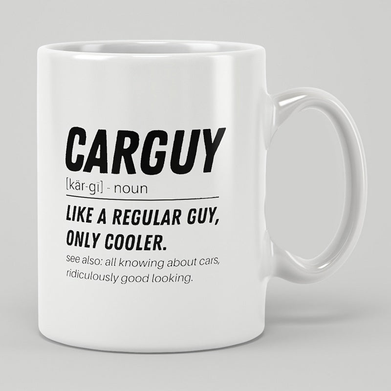 Tailorly White Ceramic 11 oz Mug - Carguy Dictionary Definition Style With Bold Black Typography Minimalist Modern Sign
