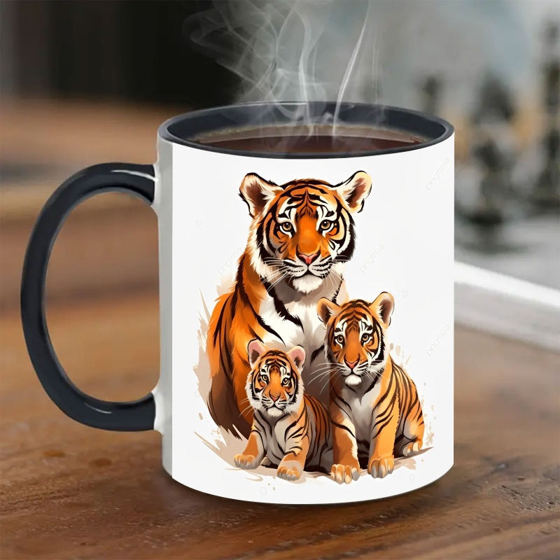 Tailorly Black Accent 11 oz Mug - single 11oz porcelain mug featuring a design in white with black handles ideal for coffee tea or milk birthdays and