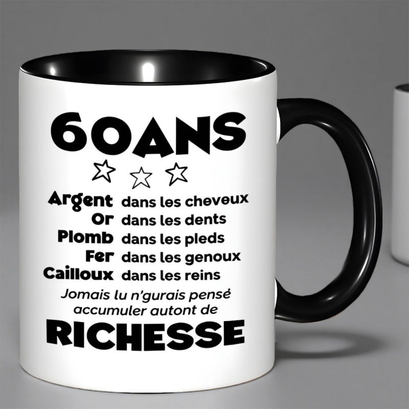 Tailorly Black Accent 11 oz Mug - 60 ans French text jokes humor age 60