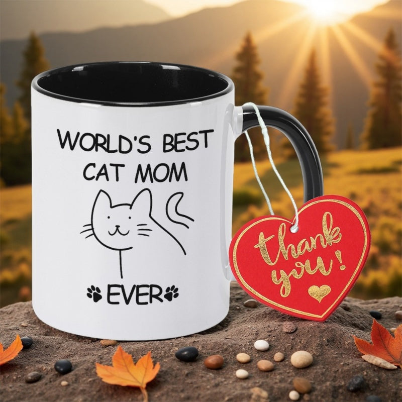 Tailorly Black Accent 11 oz Mug - cat mom text