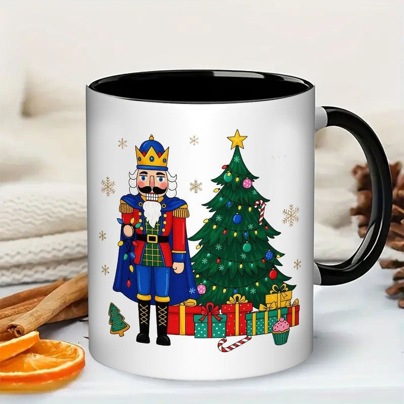 Tailorly Black Accent 11 oz Mug - nutcracker soldier christmas tree presents design red golden