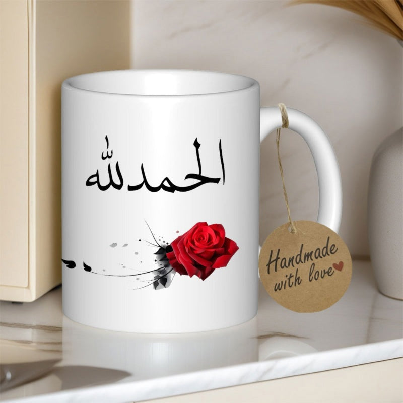 Tailorly White Ceramic 11 oz Mug - Elegant Red Rose Featuring Artistic Black Ink Splashes And Subtle Petals Rose