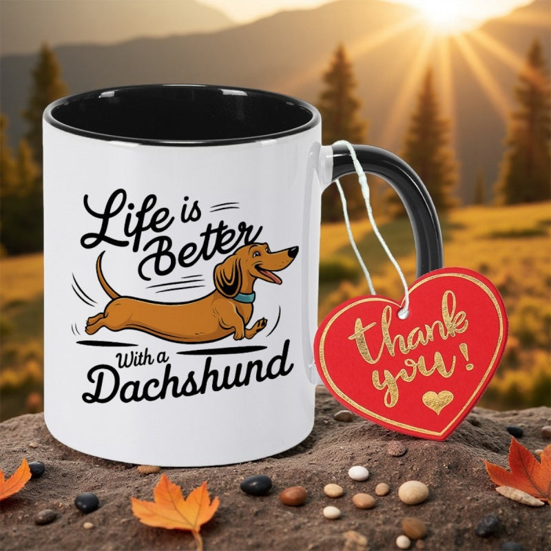 Tailorly Black Accent 11 oz Mug - dachshund dog illustration